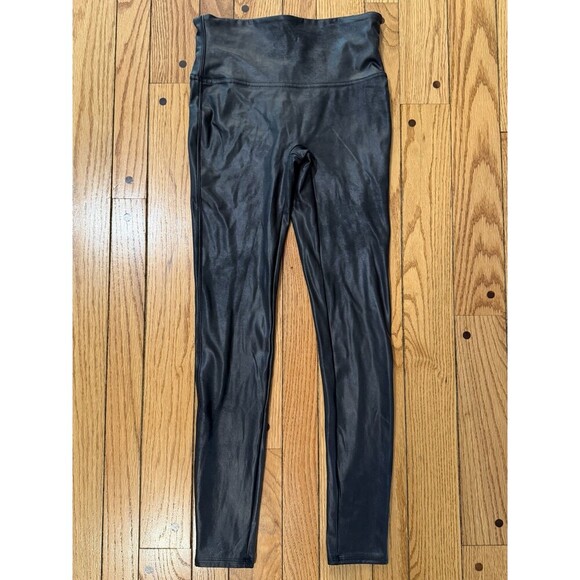 Spanx Pants - SPANX Faux Leather Leggings Black Medium Regular High Rise Shaping Pull On